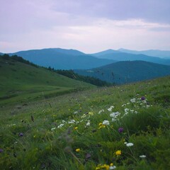 mountain landscape with flowers