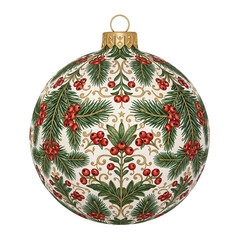Fototapeta premium Holly and Leaf Christmas Ornament - Elegant Hand-Painted Ball