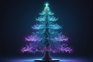 Neon Neural Christmas Tree. Generative AI. 