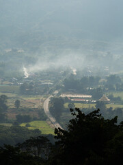 Mountain view and morning mist at Phu Langka National Park, Phayao Province, Thailand.