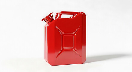 Bright red metal jerry can for fuel storage and transport isolated on a clean white surface