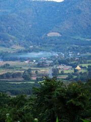 Mountain view and morning mist at Phu Langka National Park, Phayao Province, Thailand.