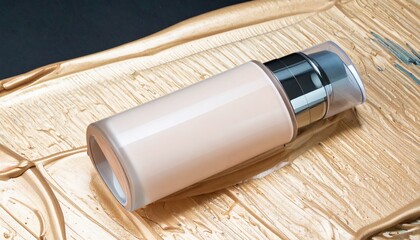 Foundation Makeup Bottle on Golden Paint Texture for Beauty and Skin Care