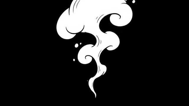 Rising Smoke Animation on Black Background - White Cartoonish Effect