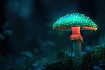 Fototapeta premium Bioluminescence toadstool background mushroom fungus agaric.