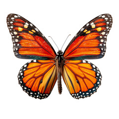 Fototapeta premium A vibrant monarch butterfly with striking orange and black wings on a white background.