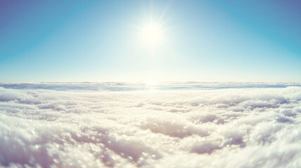 Obraz premium Fisheye lens captures sun shining over vast expanse of sparkling snow and ice, creating minimalist and tranquil winter scene