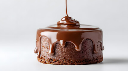 Chocolate cake with rich ganache topping, isolated on white, perfect for bakery menus and sweet dessert promotions.