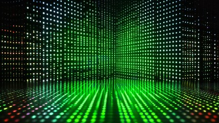 Obraz premium Abstract Green LED Light Wall, Digital Background, Technology stock image