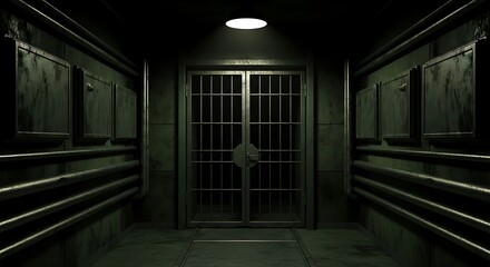 Dark Corridor with Metal Doors.