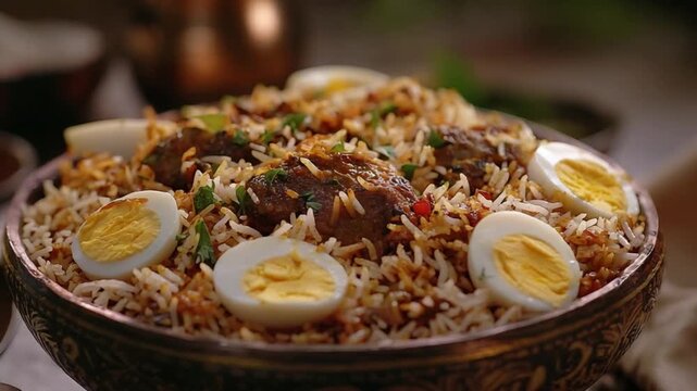 traditional indian biryani hyderabadi cuisine close-up video