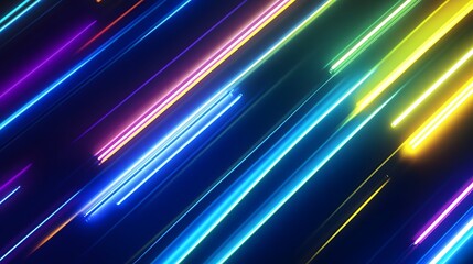 Diagonal neon lines of vibrant colors create a dynamic and futuristic abstract design.