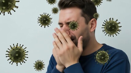 Person Sneezing With Microscopic Particles - Powered by Adobe