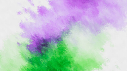 Abstract paint design featuring vibrant purple and green colours, on a white background. Design asset for poster and web design.