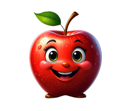  Smiling Cartoon Red Apple Character with Cute Face PNG