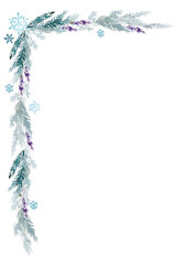 Winter Watercolor Greenery Border Frame Illustration