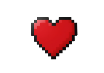 Pixelated red heart symbol representing love, affection, and digital romance for Valentine's Day or social media posts