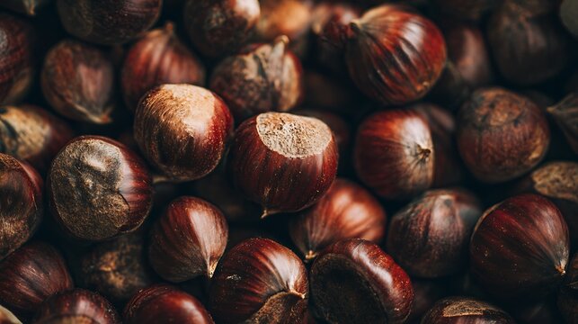 Pile of Chestnuts Background – Suitable for Use in Blog Posts, Social Media, and Website Content Related to Nature, Food and Autumn Themes