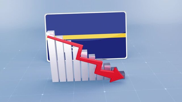Nauru Country Flag and Bar Chart Graph Showing Decreasing Values a Red Arrow Economic Crisis Concept