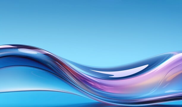 Abstract elegant blue background with smooth curved lines and purple-pink gradient edges, flowing liquid shapes showcasing glassy textures for contemporary design projects