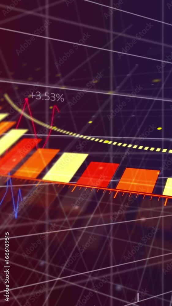 Wall mural animation of financial data processing on grid over black background