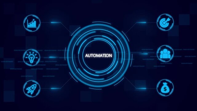 including one representing automation. business technology virtual screen background. performance metrics, and business insights from large data sets ,network , business ,technology concept animation