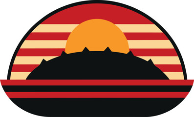 a feast platter silhouette on retro stripe sun on .eps