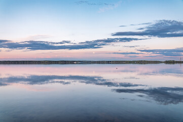 Blue lake with cloudy sky, natural background