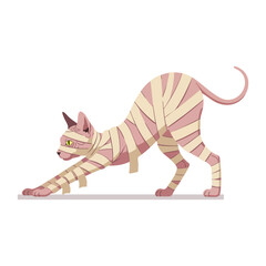 Sphynx Cat Wrapped in Mummy Bandages Flat Vector Illustration