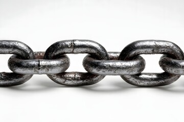 Fototapeta premium Close-up of a heavy metallic chain link against a white background, emphasizing strength and durability