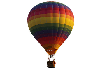 Naklejka premium Vibrant hot air balloon soaring against a clear sky, perfect for travel, adventure, and outdoor campaigns, ideal for branding and advertising use