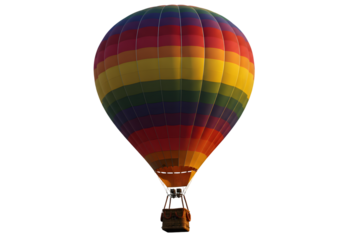 Vibrant hot air balloon soaring against a clear sky, perfect for travel, adventure, and outdoor campaigns, ideal for branding and advertising use