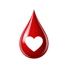 Vibrant red blood drop with a heart shape inside symbolizing life, love, healthcare, donation, and medical concepts for impactful visuals