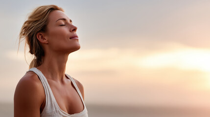 Naklejka premium woman in static pose emphasizing breathing and mindfulness