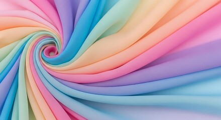 Fototapeta premium A swirling vortex of pastel rainbow fabric creates a soft and dreamy background, perfect for adding a touch of whimsy and color to any design, evoking feelings of joy and serenity
