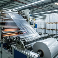 Automated plastic film production process in a modern industrial factory