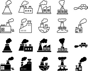 Set of Collection Air Pollution Icons and Symbols