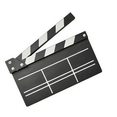 Fototapeta premium Isolated clapperboard with white stripes used in film production for scene and take marking on transparent background