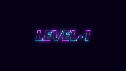 Abstract glowing neon colorful level-1 isolation. game concept next level text icon. Glowing level-1 text with glitch effects animation. on black background. - Powered by Adobe