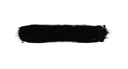 Thick, textured black paint stroke with splattered edges, visible brushwork, against a transparent background with extensive negative space, overhead view, minimalist graphic concept for branding