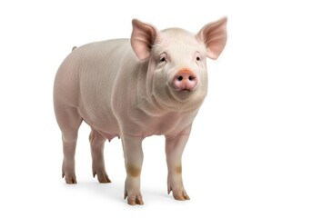 Obraz premium Studio portrait of a young pink pig isolated against a bright background