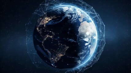 Animated Earth Globe Surrounded By Digital Network Connections in Dark Blue Space - Powered by Adobe