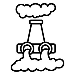 multiple factories polluting with thick smoke line art