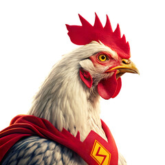 Superhero Chicken Mascot with Red Cape and Bold Expression