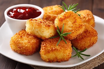Crispy cheese bites with dipping sauce