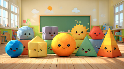 Adorable 3D Cartoon Shapes for Kids' Learning