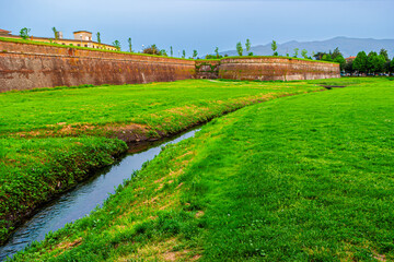 Medieval  Lucca city walls and San Paolino Bastion, Italy