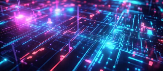 Fototapeta premium Abstract digital network with glowing lines and nodes.