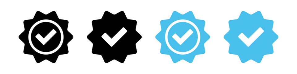 Verified badge icon tick symbol vector approved check mark icon. Blue checkmark icons - Certificate badge Quality certify icon