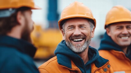 A group of construction workers sharing a smile and a positive attitude while working.